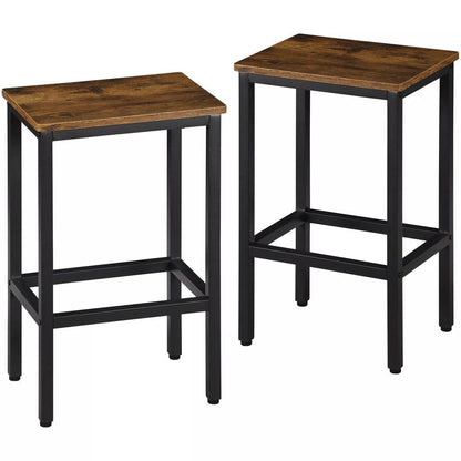 Set of Two 26" Brown and Black Steel and Wood Backless Counter Height Bar Chairs HomeRoots