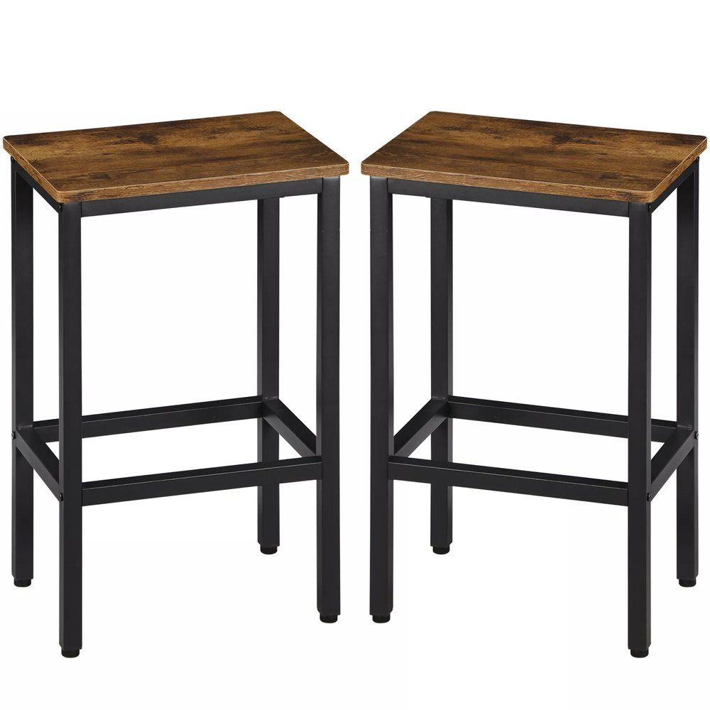 Set of Two 26" Brown and Black Steel and Wood Backless Counter Height Bar Chairs HomeRoots