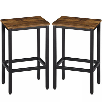 Set of Two 26" Brown and Black Steel and Wood Backless Counter Height Bar Chairs HomeRoots