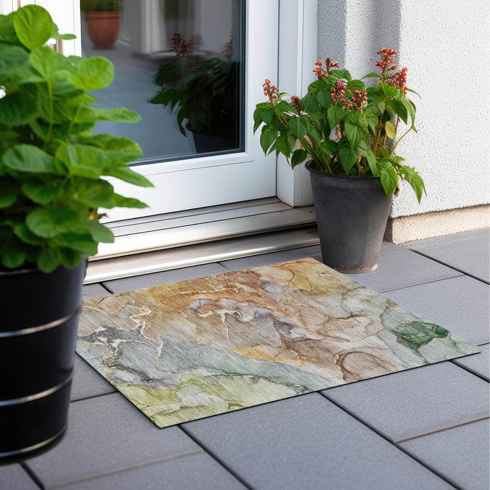 2' X 3' Gray and Gold Abstract Washable Non Skid Indoor Outdoor Area Rug — view 8