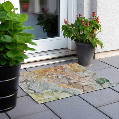 2' X 3' Gray and Gold Abstract Washable Non Skid Indoor Outdoor Area Rug HomeRoots