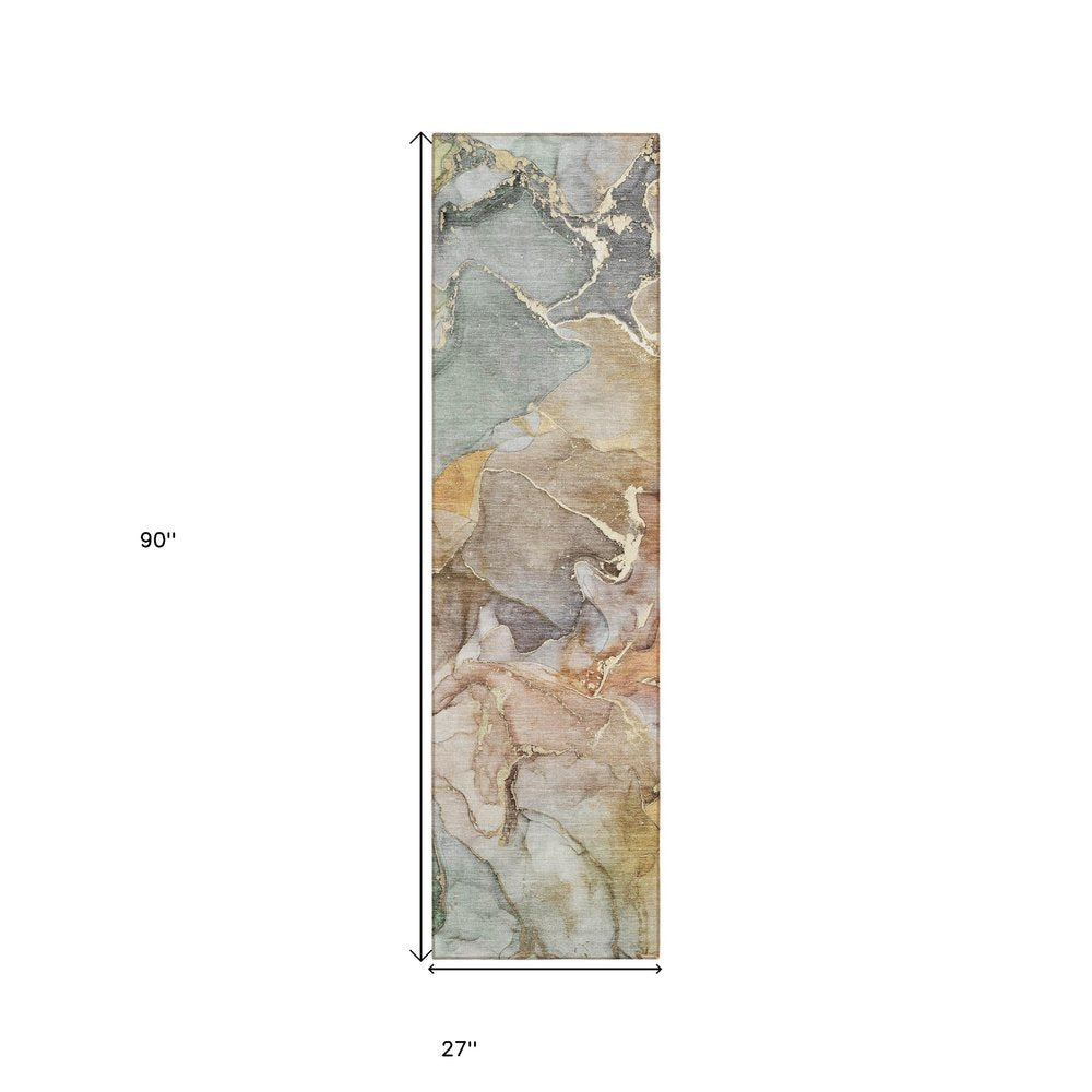 2' X 3' Gray and Gold Abstract Washable Non Skid Indoor Outdoor Area Rug — view 20