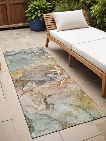 2' X 3' Gray and Gold Abstract Washable Non Skid Indoor Outdoor Area Rug HomeRoots