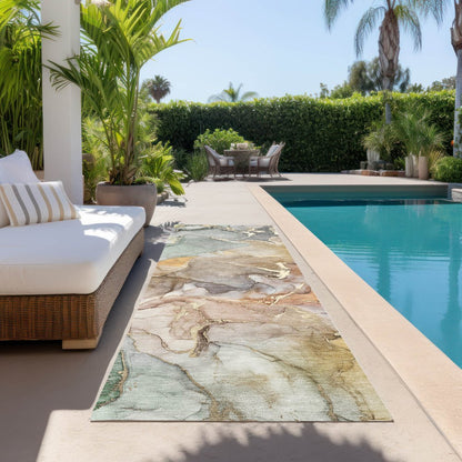 2' X 3' Gray and Gold Abstract Washable Non Skid Indoor Outdoor Area Rug HomeRoots