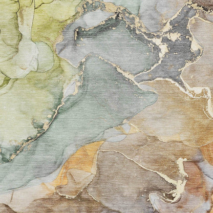 2' X 3' Gray and Gold Abstract Washable Non Skid Indoor Outdoor Area Rug HomeRoots