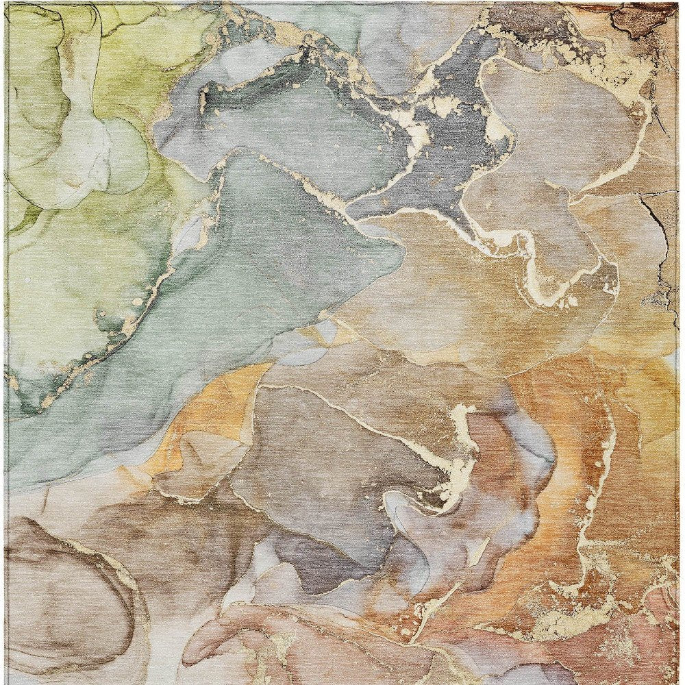 2' X 3' Gray and Gold Abstract Washable Non Skid Indoor Outdoor Area Rug — view 33