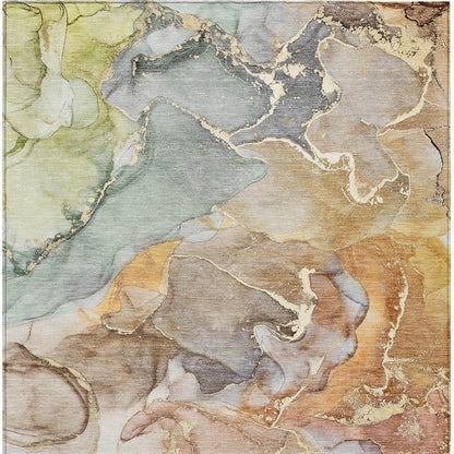 2' X 3' Gray and Gold Abstract Washable Non Skid Indoor Outdoor Area Rug HomeRoots