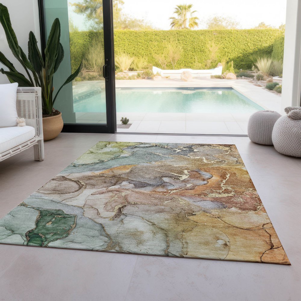 2' X 3' Gray and Gold Abstract Washable Non Skid Indoor Outdoor Area Rug — view 36