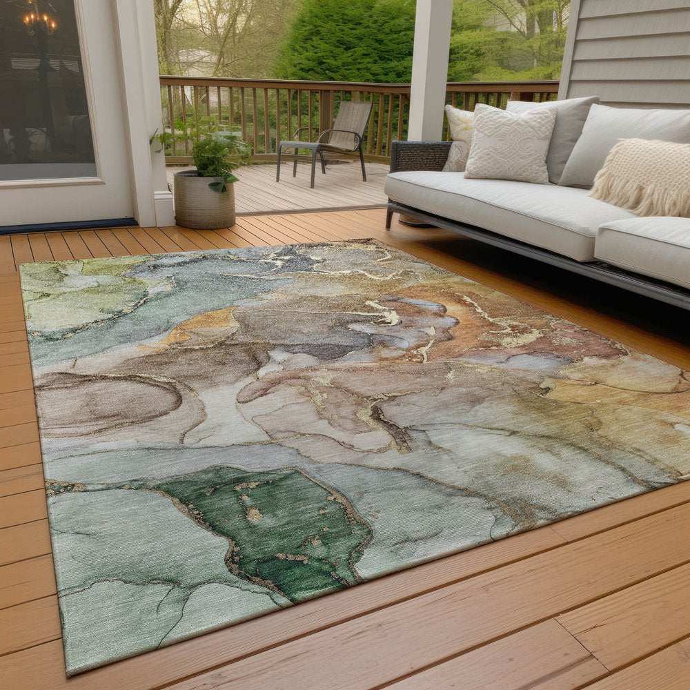 2' X 3' Gray and Gold Abstract Washable Non Skid Indoor Outdoor Area Rug HomeRoots
