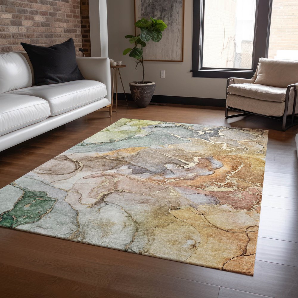 2' X 3' Gray and Gold Abstract Washable Non Skid Indoor Outdoor Area Rug — view 60