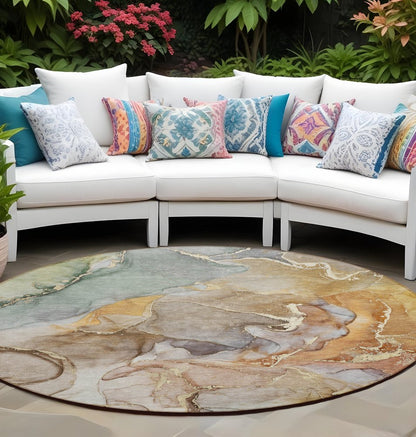 2' X 3' Gray and Gold Abstract Washable Non Skid Indoor Outdoor Area Rug HomeRoots