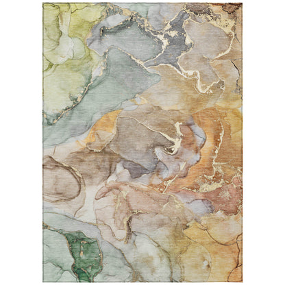 8' X 10' Gray and Gold Abstract Washable Non Skid Indoor Outdoor Area Rug - 0" (L) x 120" (W) x 96" (H)