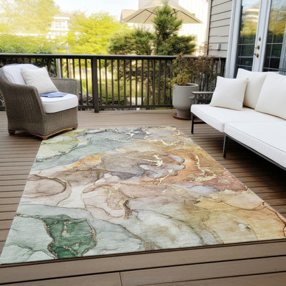 2' X 3' Gray and Gold Abstract Washable Non Skid Indoor Outdoor Area Rug HomeRoots