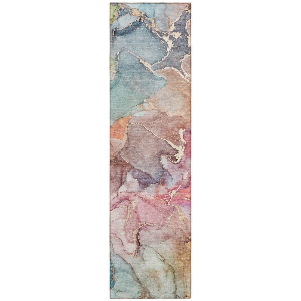 8' Runner Blue Abstract Washable Non Skid Indoor Outdoor Runner Rug HomeRoots
