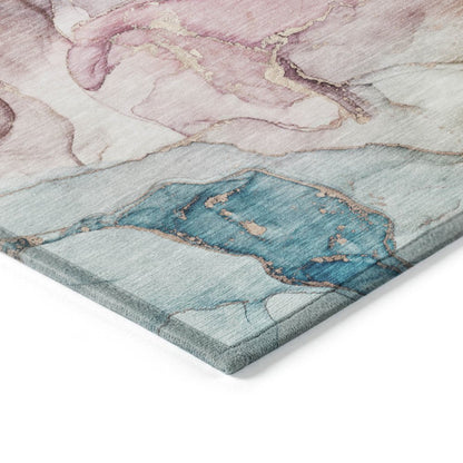 8' Runner Blue Abstract Washable Non Skid Indoor Outdoor Runner Rug HomeRoots
