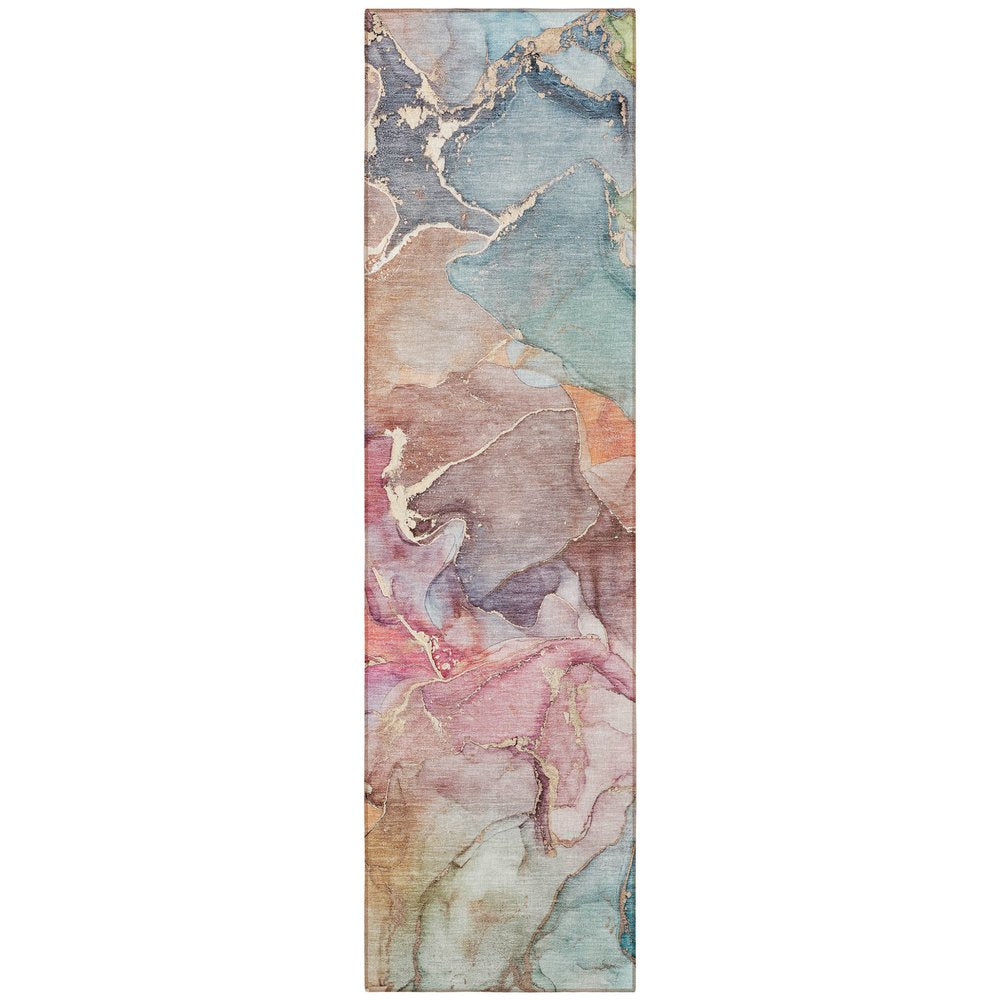 8' Runner Blue Abstract Washable Non Skid Indoor Outdoor Runner Rug — view 6
