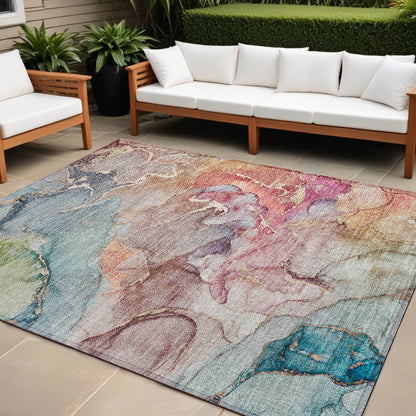 8' X 10' Blue Abstract Washable Non Skid Indoor Outdoor Area Rug - 0" (L) x 120" (W) x 96" (H)