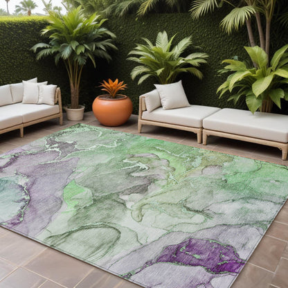 8' X 10' Green Abstract Washable Non Skid Indoor Outdoor Area Rug - 0" (L) x 120" (W) x 96" (H)