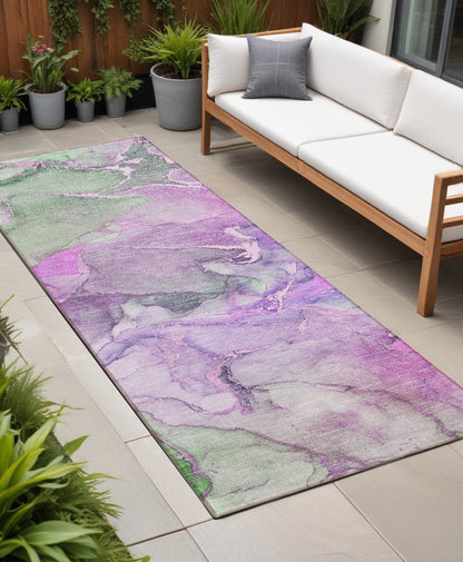 8' Runner Purple Abstract Washable Non Skid Indoor Outdoor Runner Rug - 0" (L) x 90" (W) x 27" (H)