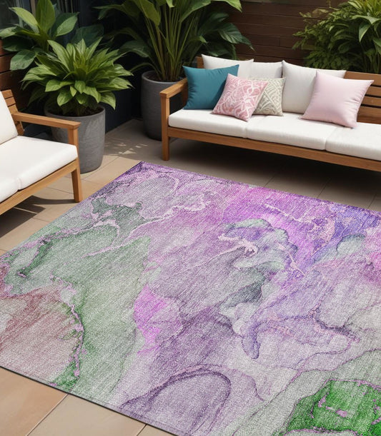 8' X 10' Purple Abstract Washable Non Skid Indoor Outdoor Area Rug - 0" (L) x 120" (W) x 96" (H)