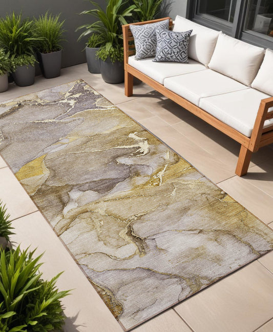 8' Runner Taupe Abstract Washable Non Skid Indoor Outdoor Runner Rug - 0" (L) x 90" (W) x 27" (H)