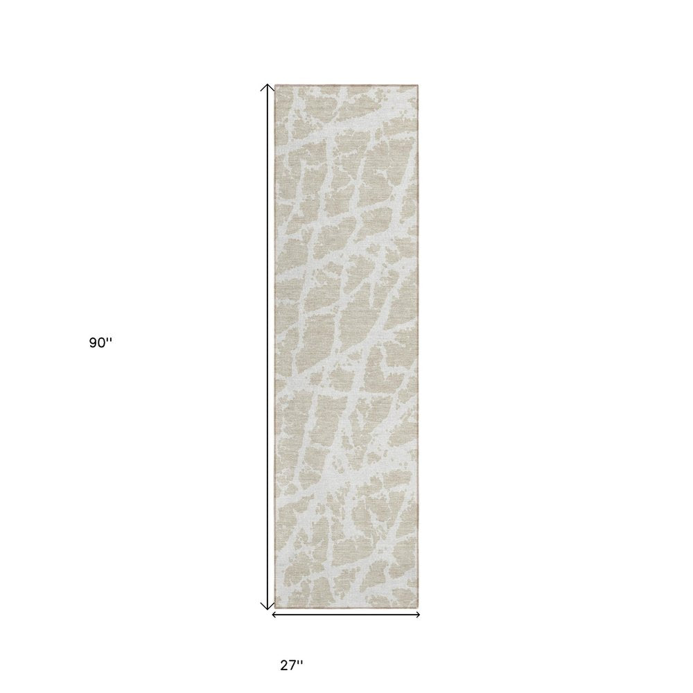 8' Runner Blue and White Abstract Washable Non Skid Indoor Outdoor Runner Rug HomeRoots