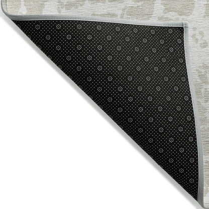 8' Runner Beige and Ivory Abstract Washable Non Skid Indoor Outdoor Runner Rug