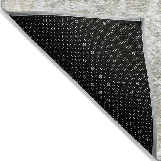 8' Runner Beige and Ivory Abstract Washable Non Skid Indoor Outdoor Runner Rug