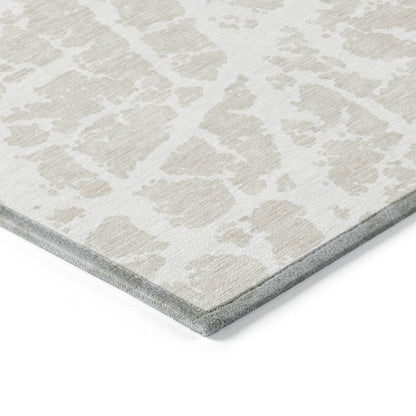 8' Runner Beige and Ivory Abstract Washable Non Skid Indoor Outdoor Runner Rug