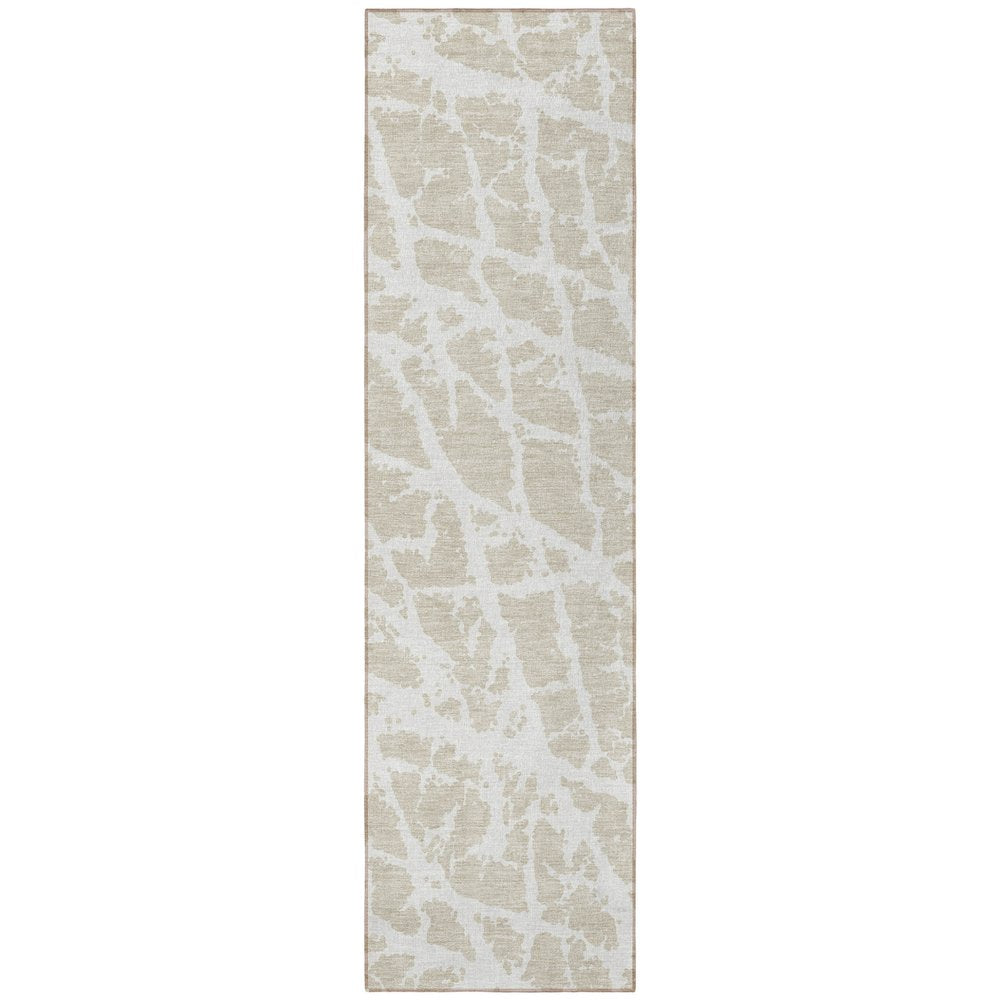 8' Runner Beige and Ivory Abstract Washable Non Skid Indoor Outdoor Runner Rug — view 5