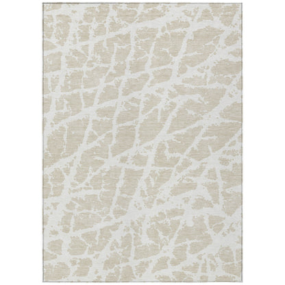 9' X 12' Beige and Ivory Abstract Washable Non Skid Indoor Outdoor Area Rug - 0" (L) x 144" (W) x 108" (H)