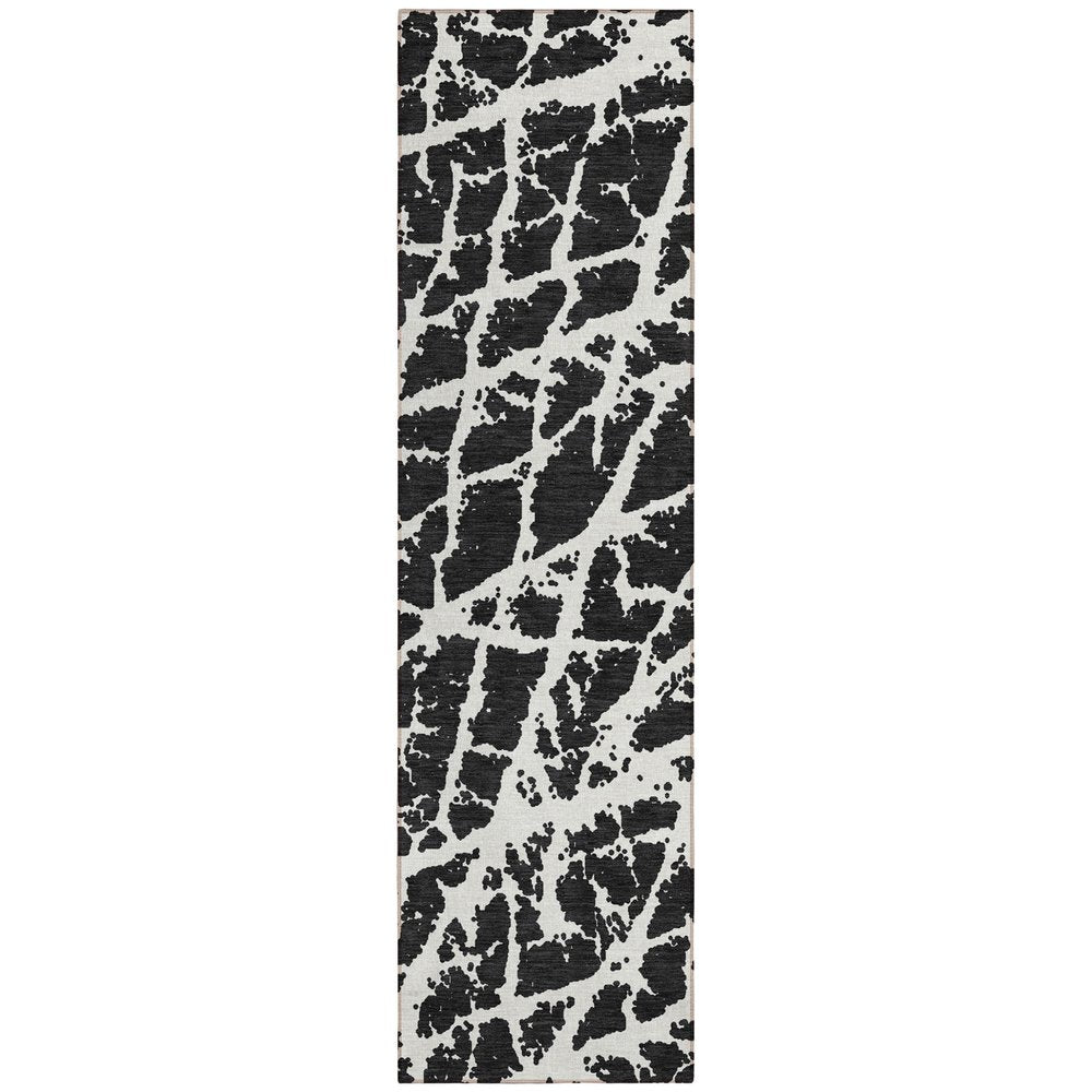 8' Runner Blue and White Abstract Washable Non Skid Indoor Outdoor Runner Rug HomeRoots