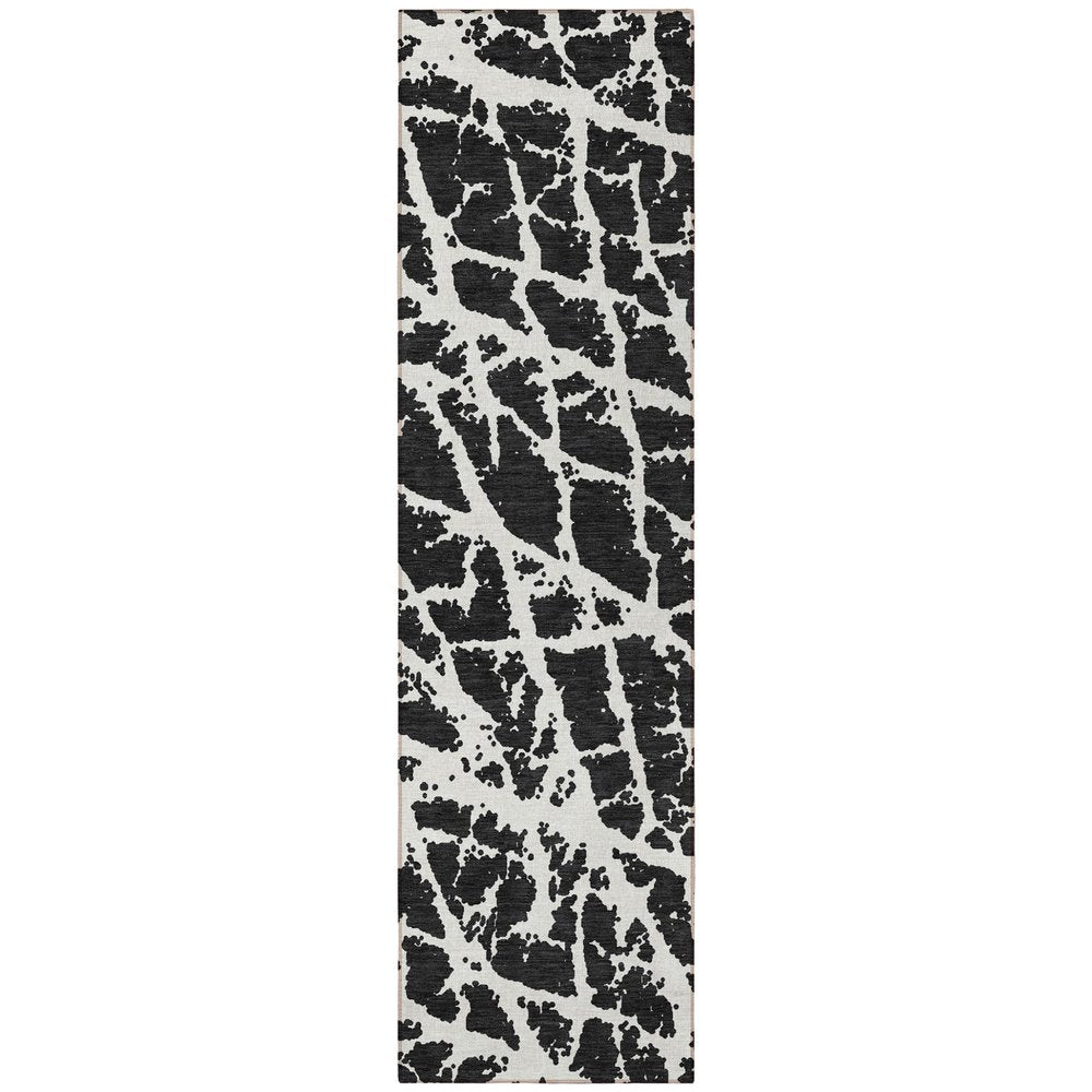 8' Runner Beige and Ivory Abstract Washable Non Skid Indoor Outdoor Runner Rug