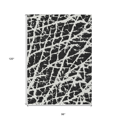 8' X 10' Black and White Abstract Washable Non Skid Indoor Outdoor Area Rug - 0" (L) x 120" (W) x 96" (H)