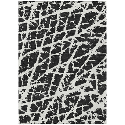 8' X 10' Black and White Abstract Washable Non Skid Indoor Outdoor Area Rug - 0" (L) x 120" (W) x 96" (H)