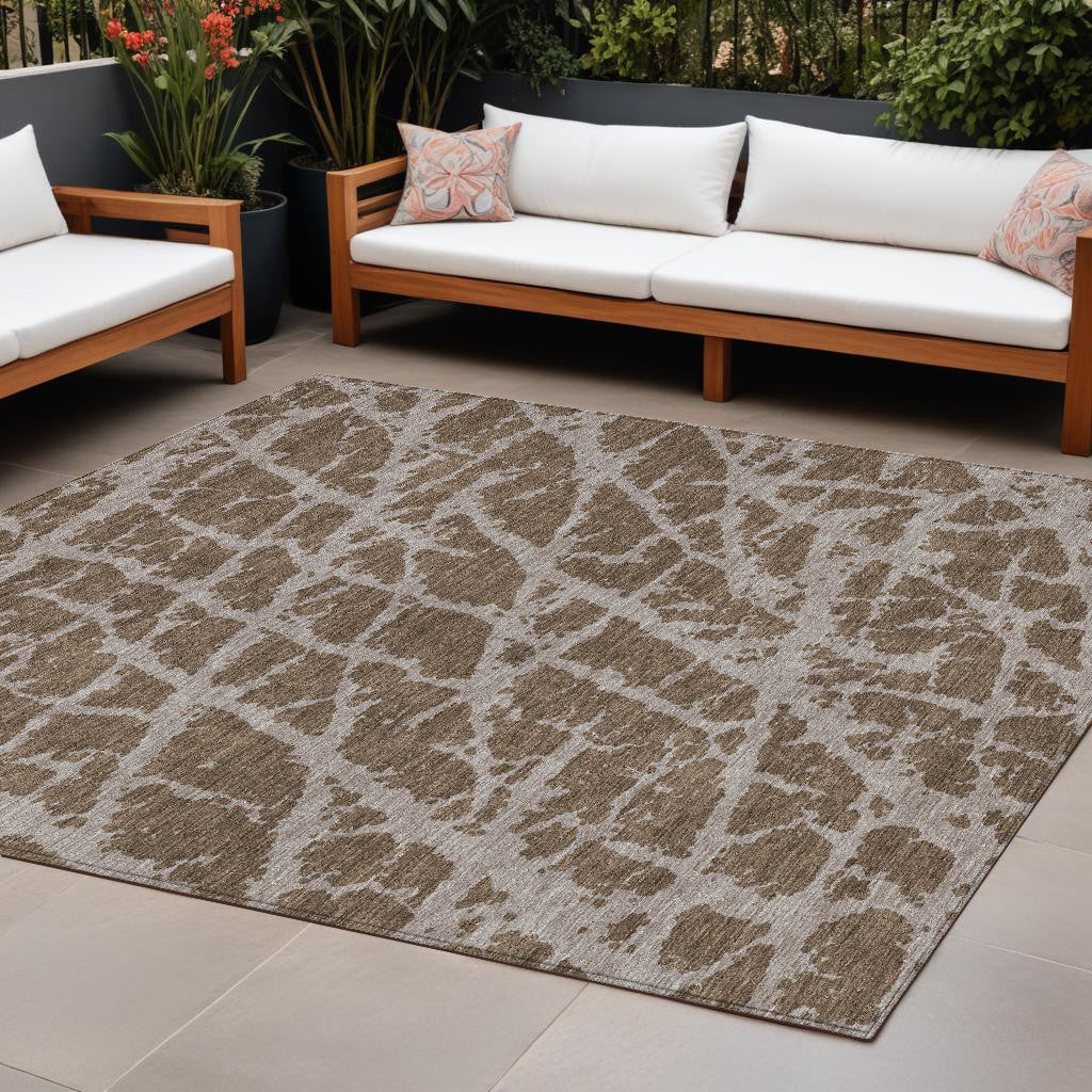 8' X 10' Brown Abstract Washable Non Skid Indoor Outdoor Area Rug - 0" (L) x 120" (W) x 96" (H)