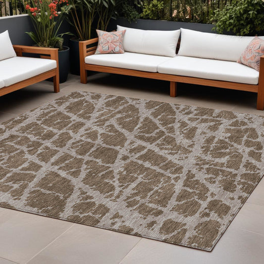 8' X 10' Brown Abstract Washable Non Skid Indoor Outdoor Area Rug - 0" (L) x 120" (W) x 96" (H)