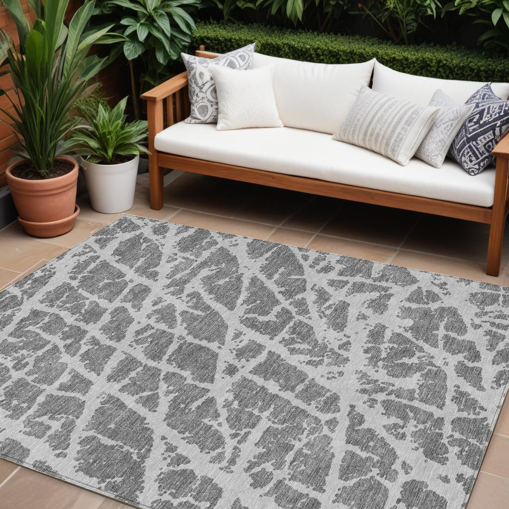 8' X 10' Charcoal Abstract Washable Non Skid Indoor Outdoor Area Rug