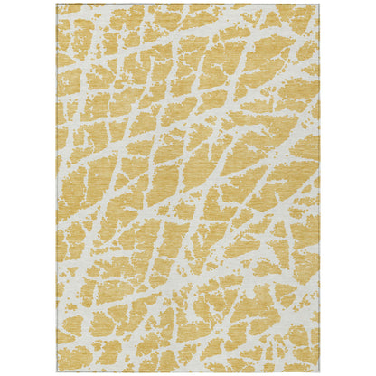 8' X 10' Gold and White Abstract Washable Non Skid Indoor Outdoor Area Rug - 0" (L) x 120" (W) x 96" (H)