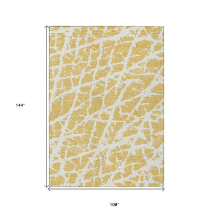 9' X 12' Gold and White Abstract Washable Non Skid Indoor Outdoor Area Rug - 0" (L) x 144" (W) x 108" (H)