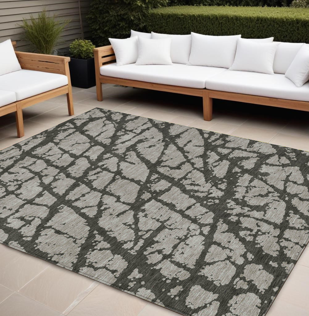 9' X 12' Gray and Black Abstract Washable Non Skid Indoor Outdoor Area Rug - 0" (L) x 144" (W) x 108" (H)