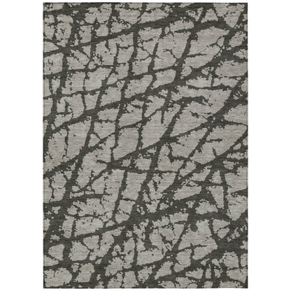 9' X 12' Gray and Black Abstract Washable Non Skid Indoor Outdoor Area Rug - 0" (L) x 144" (W) x 108" (H)