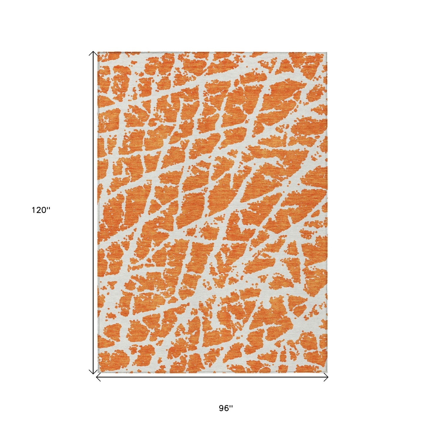 8' X 10' Orange and White Abstract Washable Non Skid Indoor Outdoor Area Rug