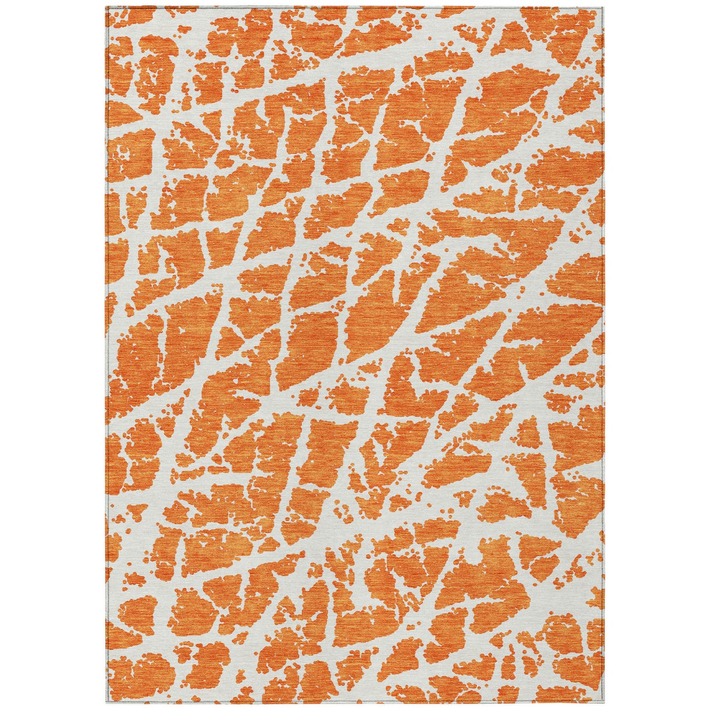 8' X 10' Orange and White Abstract Washable Non Skid Indoor Outdoor Area Rug