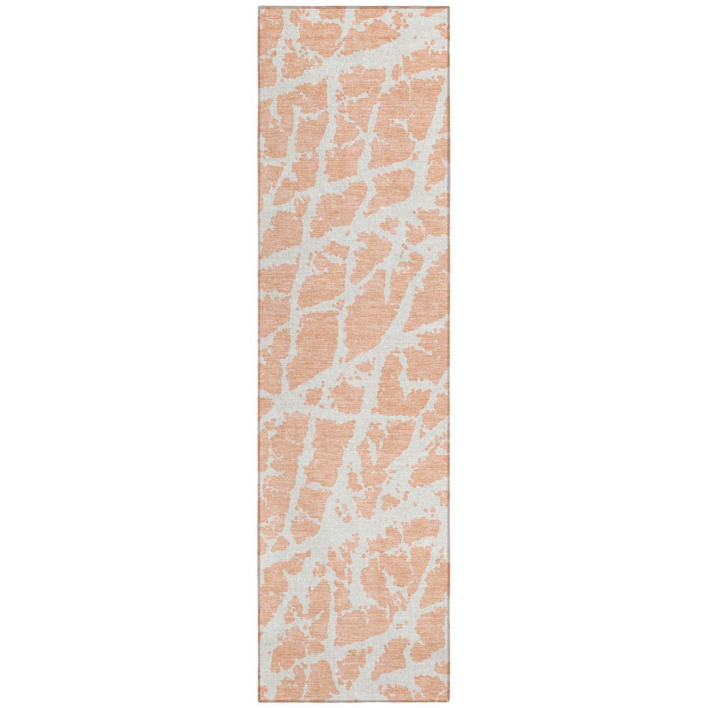 8' Runner Peach and Ivory Abstract Washable Non Skid Indoor Outdoor Runner Rug