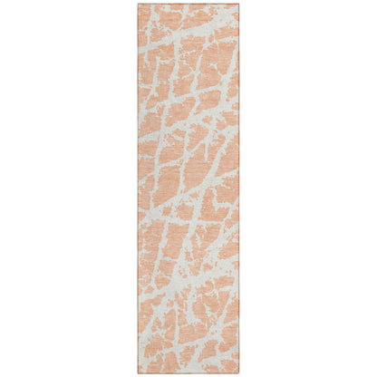 8' Runner Peach and Ivory Abstract Washable Non Skid Indoor Outdoor Runner Rug