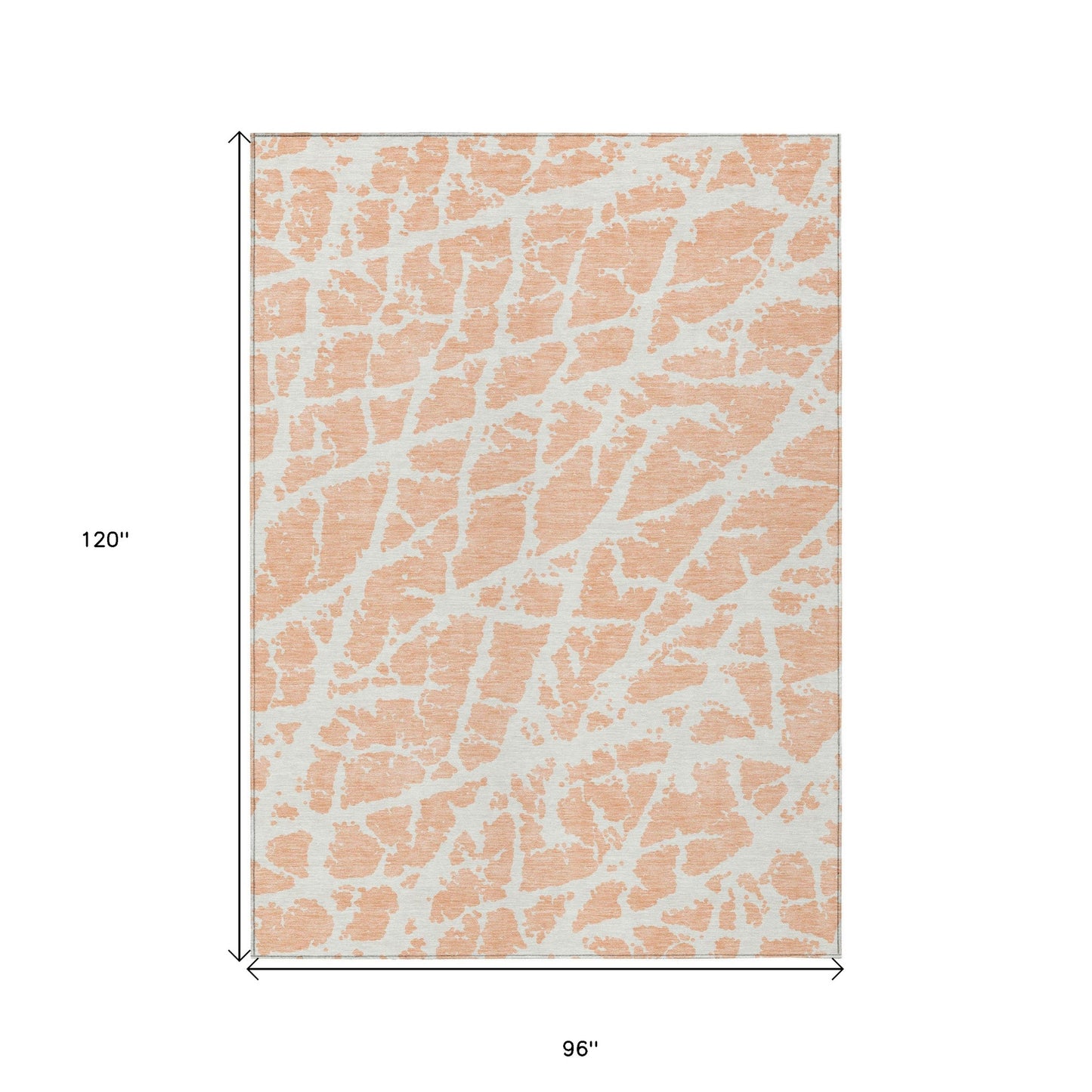 8' X 10' Peach and Ivory Abstract Washable Non Skid Indoor Outdoor Area Rug