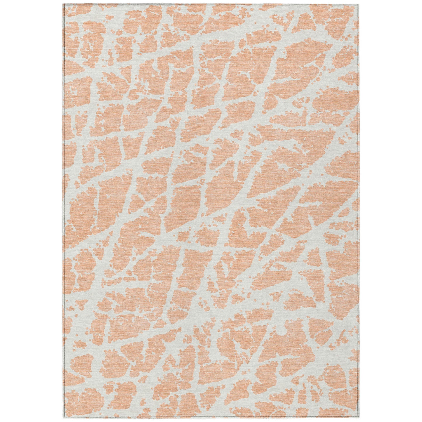 8' X 10' Peach and Ivory Abstract Washable Non Skid Indoor Outdoor Area Rug