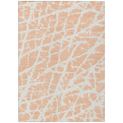 8' X 10' Peach and Ivory Abstract Washable Non Skid Indoor Outdoor Area Rug