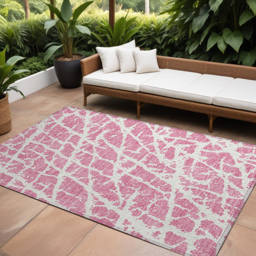 8' X 10' Pink and Ivory Abstract Washable Non Skid Indoor Outdoor Area Rug - 0" (L) x 120" (W) x 96" (H)